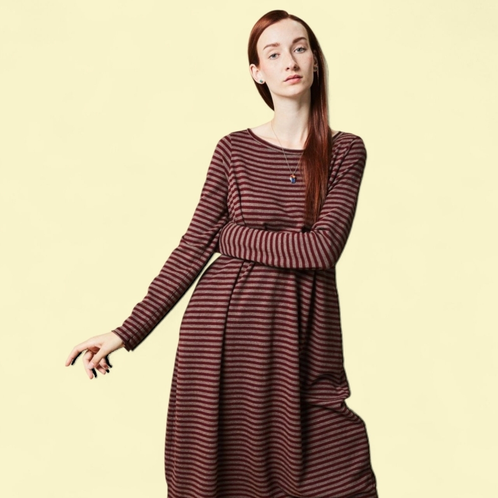 LABO.ART Italy Wool T-Shirt Dress Maxi Striped Long Sleeve Stretch Labo Art M
